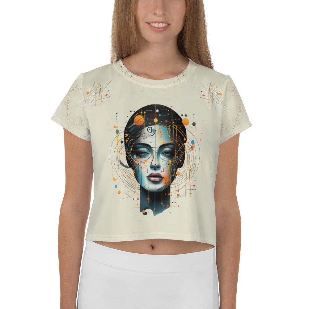 Elegance Unveiled: Abstract Women Painting Crop Tee - Beyond T-shirts