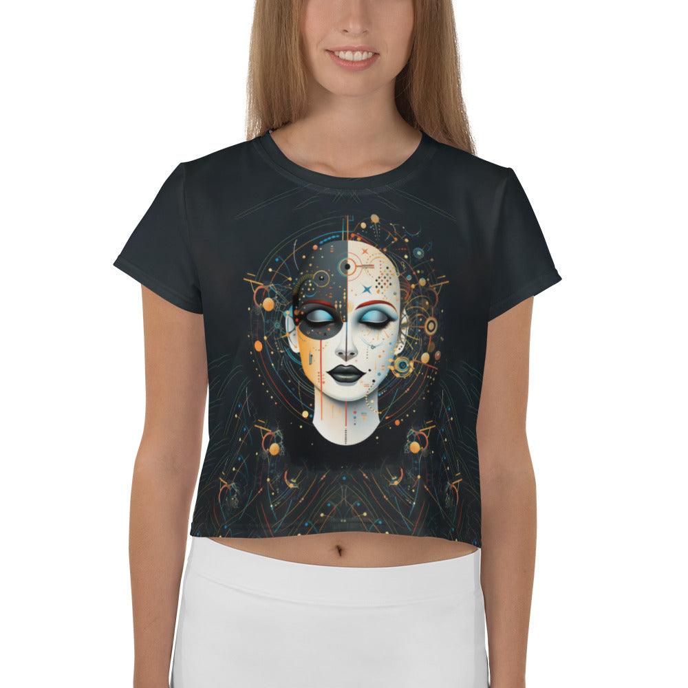 Vibrant Womanhood: Abstract Women Painting Crop Tee - Beyond T-shirts