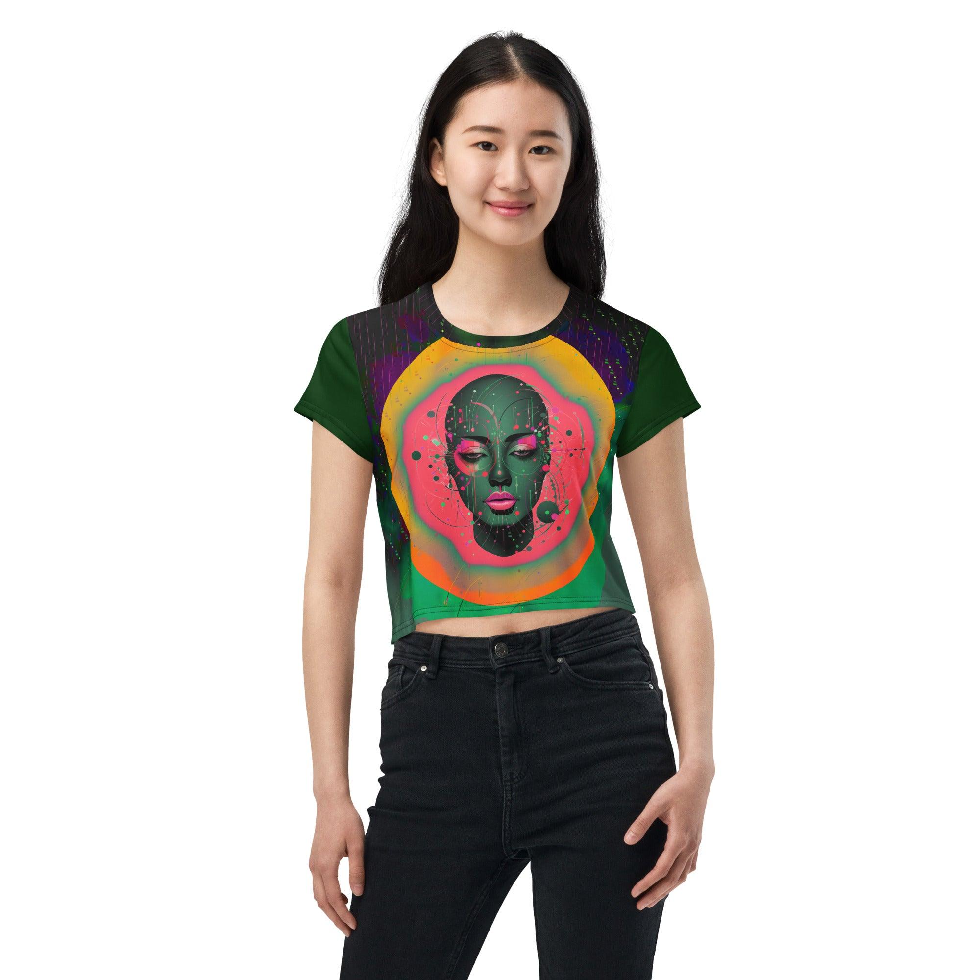 Abstract Beauty Unveiled: Women's Painting Crop Tee - Beyond T-shirts