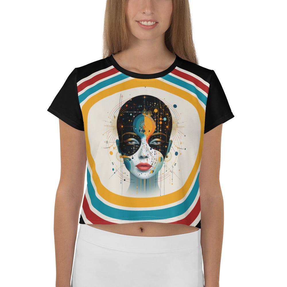 Abstract Goddesses in Harmony: Women's art Crop Tee - Beyond T-shirts