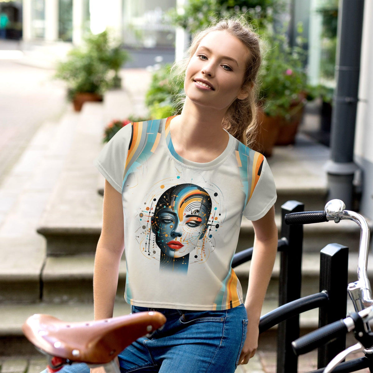 Empowering Expressions in Abstraction: All-Over Women's Crop Tee - Beyond T-shirts