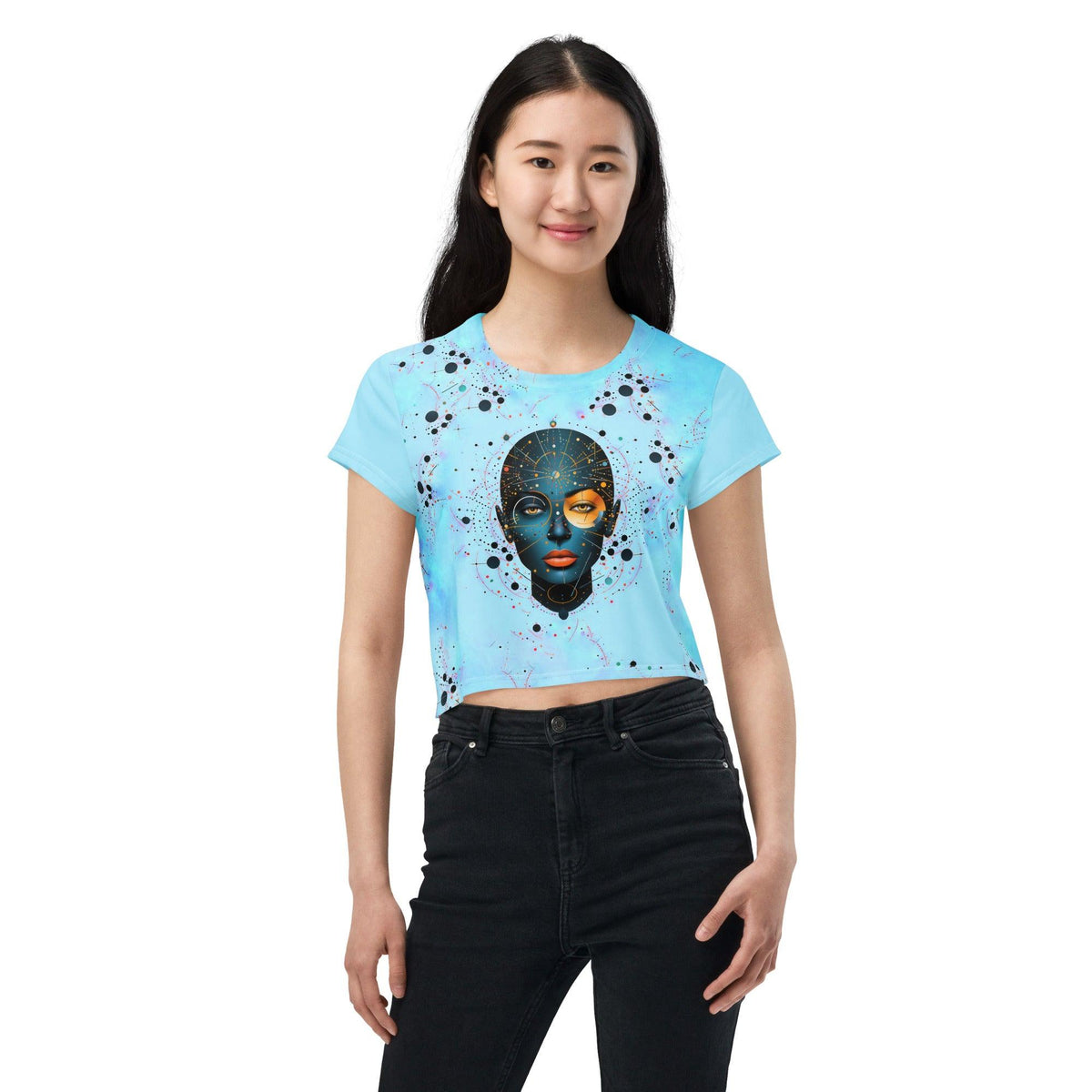 All-Over Print Crop TeeAbstract Grace Unveiled: Women's Art Crop Tee - Beyond T-shirts