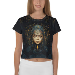 Abstract Goddesses in Harmony: All-Over Women's Painting Crop Tee - Beyond T-shirts