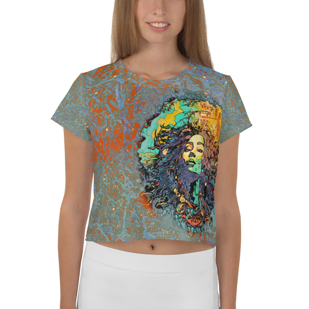 Marigold Melody Mosaics All-Over Print Crop Tee