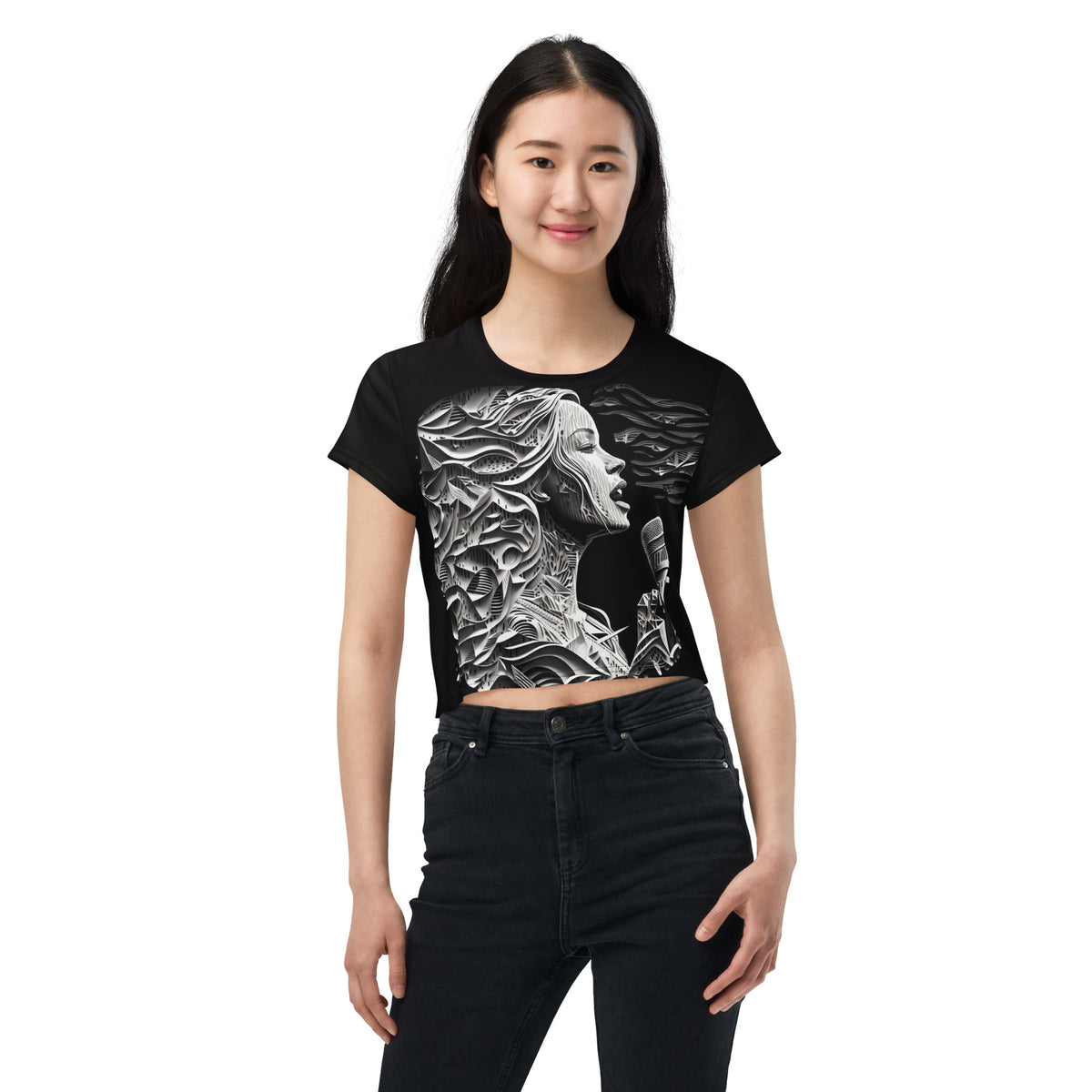 Melodic Fusion All-Over Print Crop T-Shirts