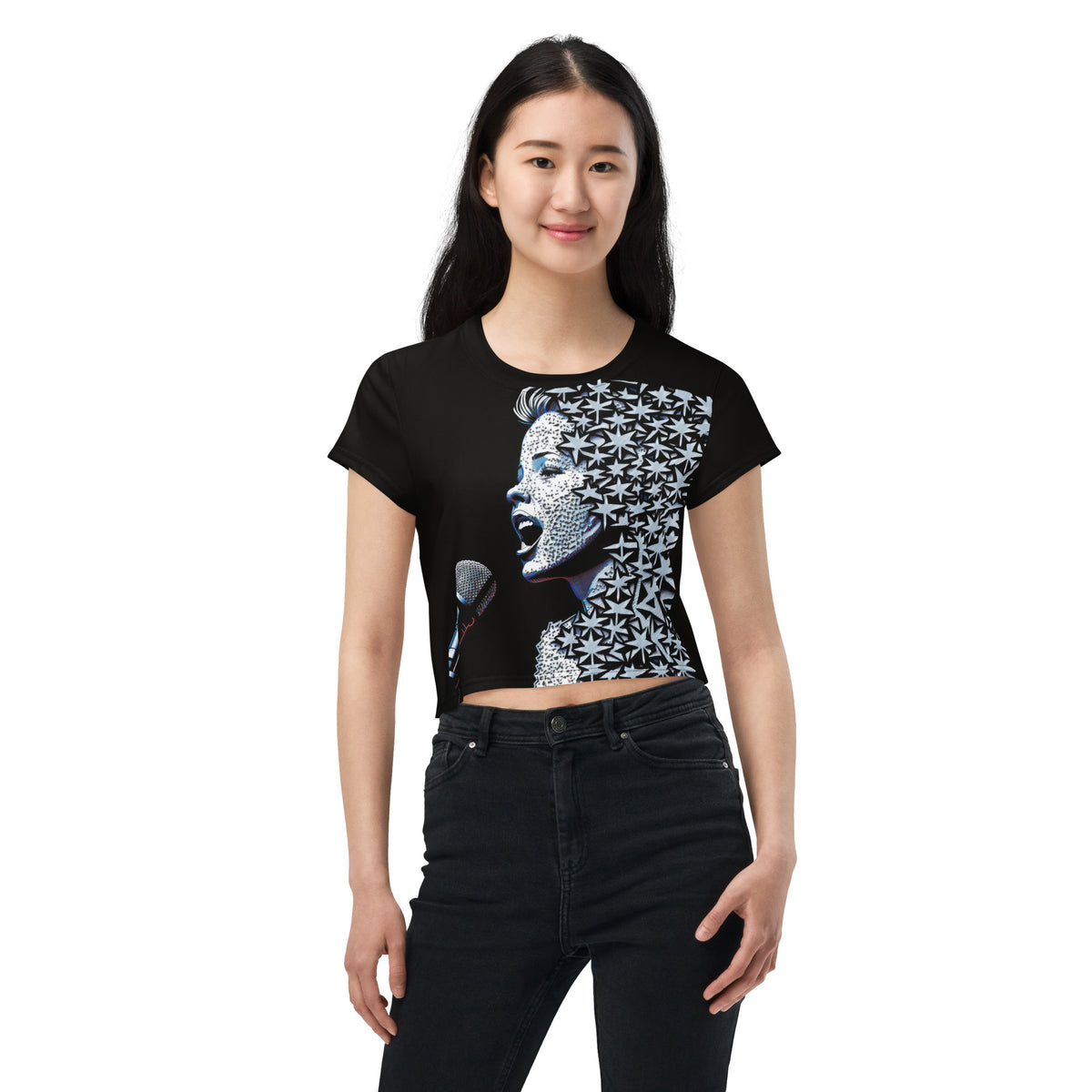 Echoes of Expression All-Over Print Crop T-Shirts