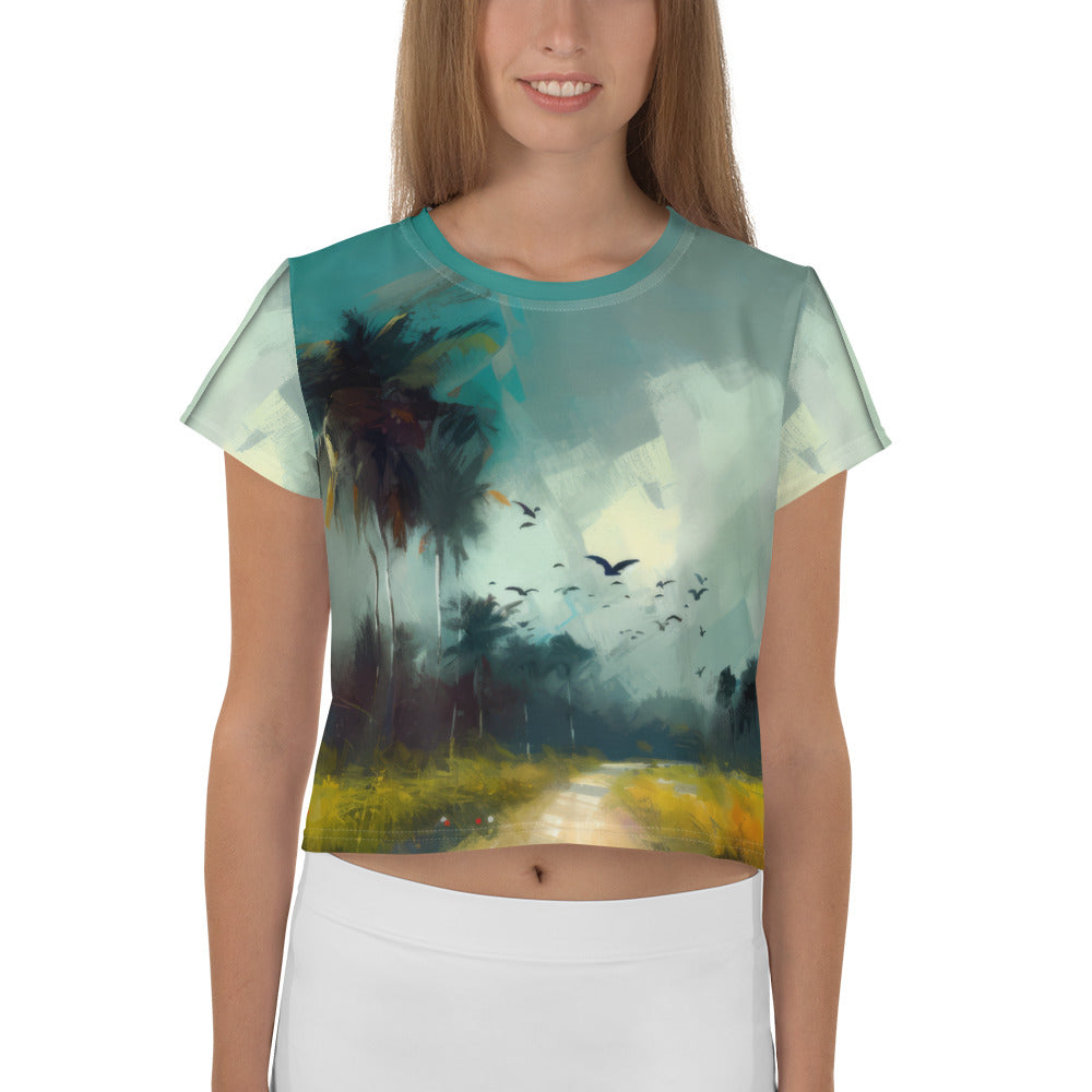 Cherry Blossom Bloom All-Over Print Crop T-Shirt