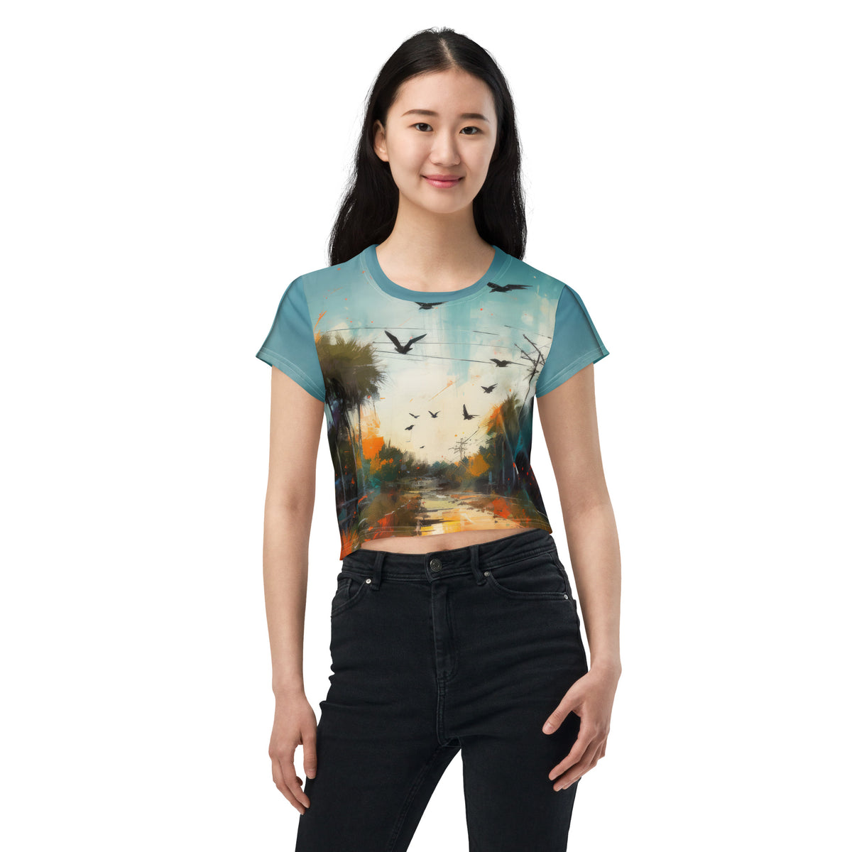 Starry Night Allure All-Over Print Crop T-Shirt