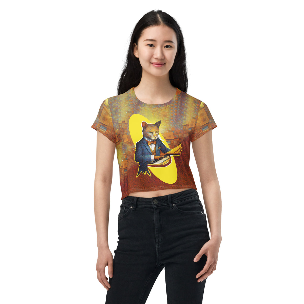 Cat's Whisker Whimsy All-Over Print Crop T-Shirt