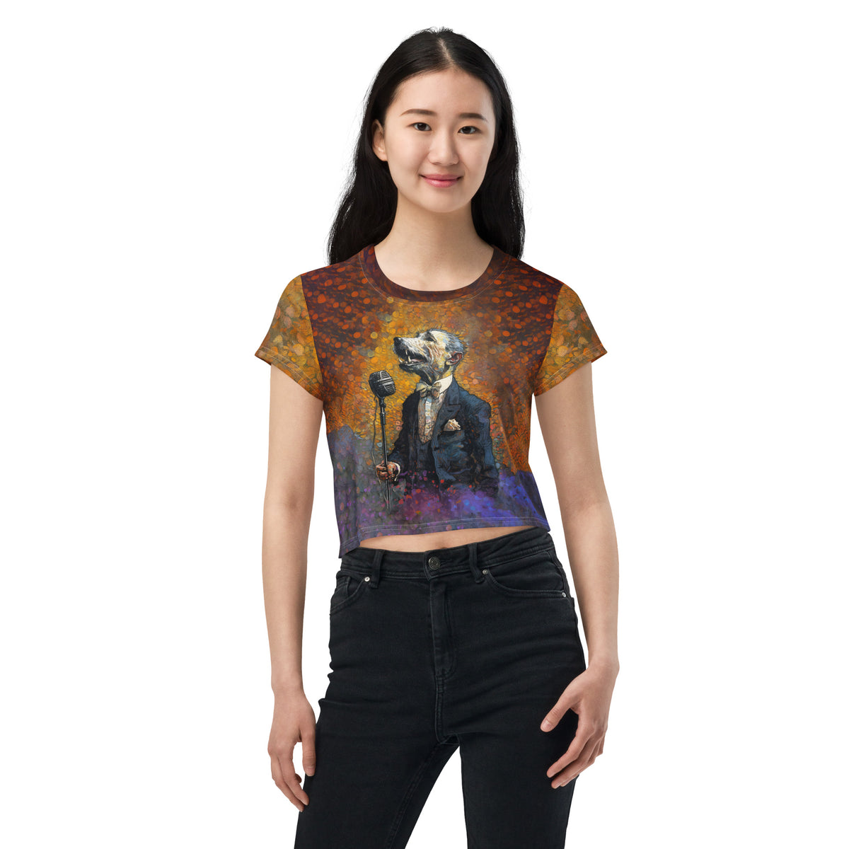 Dog Days of Elegance All-Over Print Crop T-Shirt