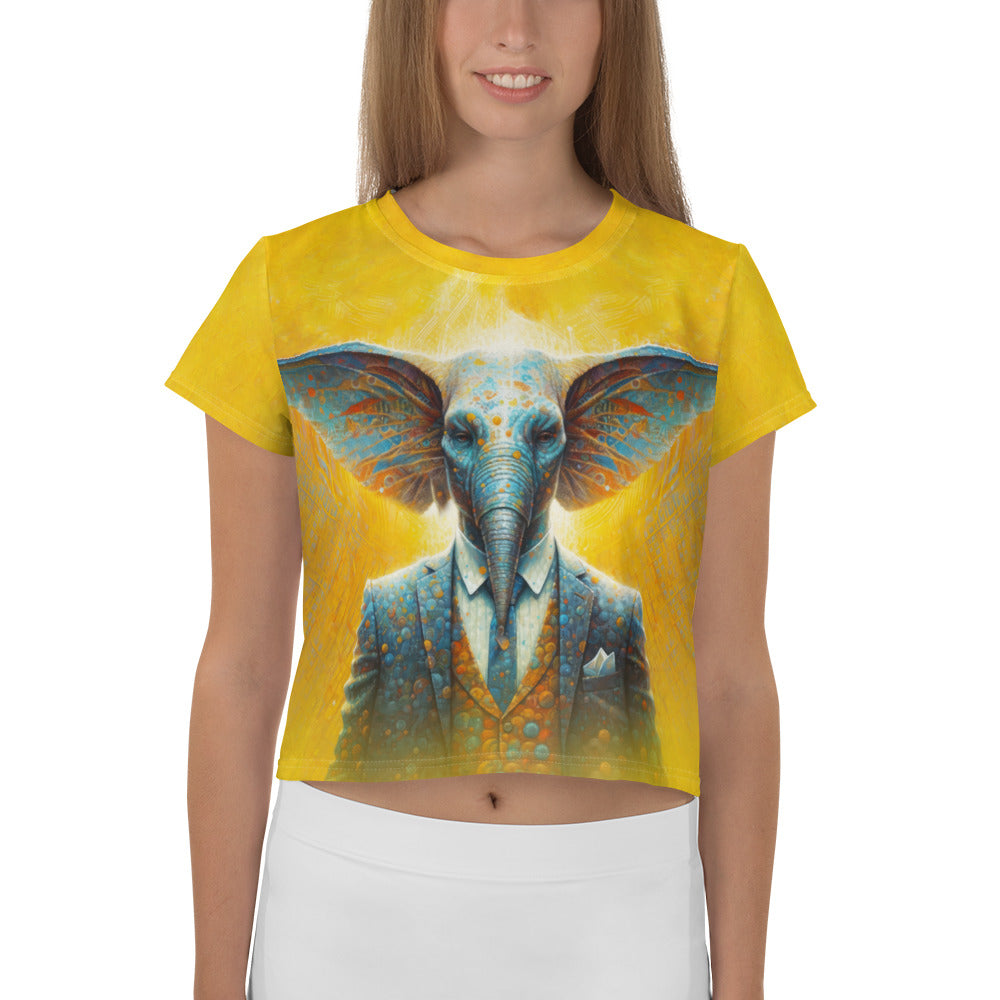 Elephant Elegance All-Over Print Crop T-Shirt