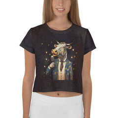 Cow's Whimsy All-Over Print Crop T-Shirt