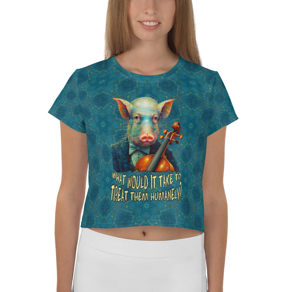 Pastel Meadow Pigs Crop T-Shirt