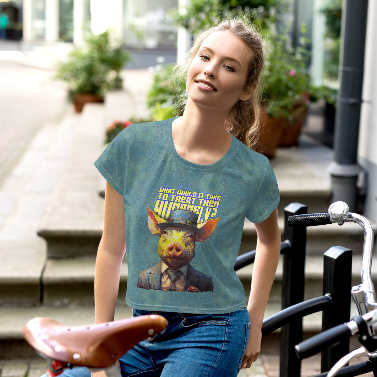 Blossoming Piggy Gardens Crop T-Shirt