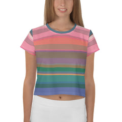 Rainbow Cascade Colorful Stripe All-Over Print Crop T-Shirt