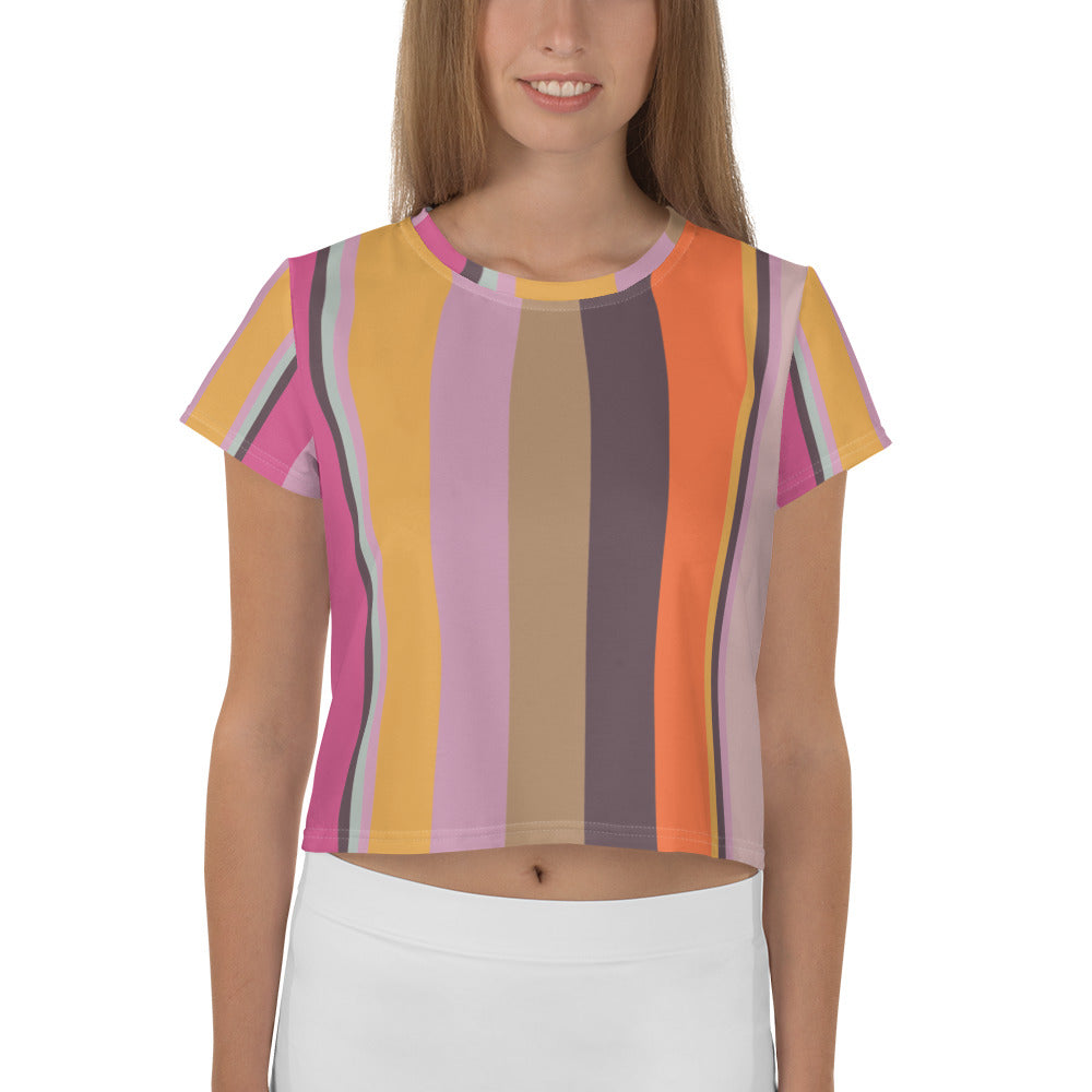 Psychedelic Prism Colorful Stripe All-Over Print Crop T-Shirt