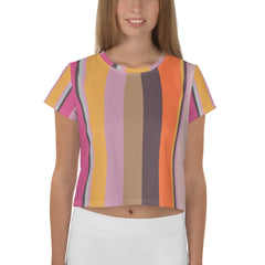 Psychedelic Prism Colorful Stripe All-Over Print Crop T-Shirt
