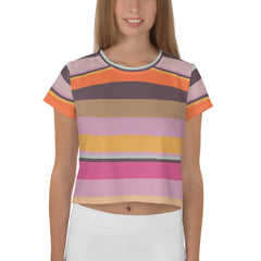 Tropical Bliss Colorful Stripe All-Over Print Crop T-Shirt