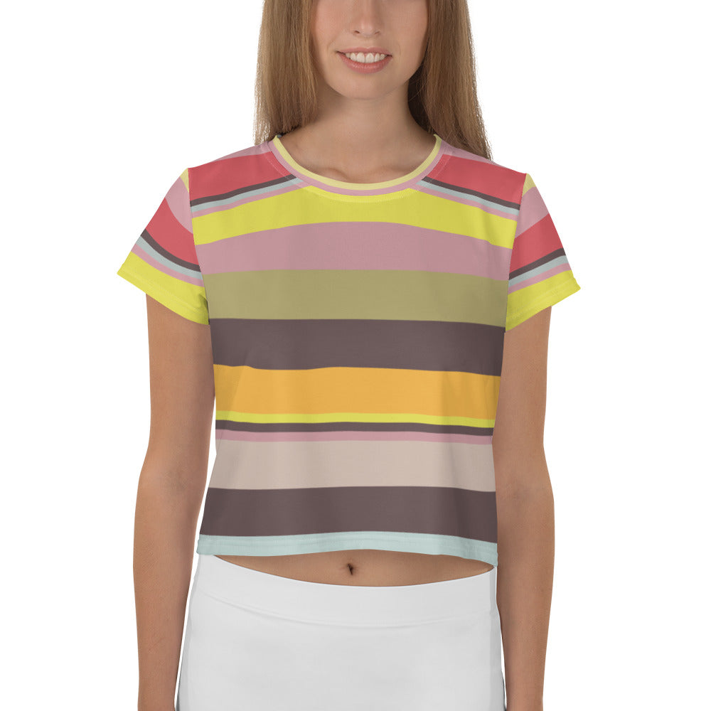 Fiesta Fiesta Colorful Stripe All-Over Print Crop T-Shirt