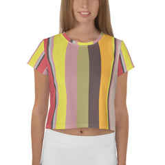 Galactic Rainbow Colorful Stripe All-Over Print Crop T-Shirt