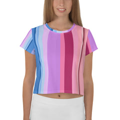 Neon Dreams Colorful Stripe All-Over Print Crop T-Shirt