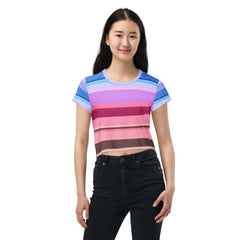 Vibrant Watercolor Strokes Colorful Stripe All-Over Print Crop T-Shirt