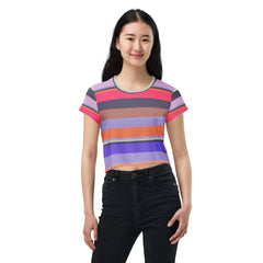 Retro Rainbow Blast Colorful Stripe All-Over Print Crop T-Shirt