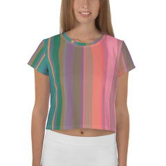 Cosmic Carnival Colorful Stripe All-Over Print Crop T-Shirt