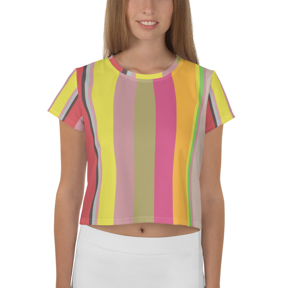 Fiesta Flamenco Colorful Stripe All-Over Print Crop T-Shirt