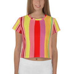 Paradise Palette Colorful Stripe All-Over Print Crop T-Shirt