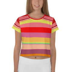 Carnival Confetti Colorful Stripe All-Over Print Crop T-Shirt