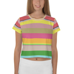 Luminous Galaxy Colorful Stripe All-Over Print Crop T-Shirt