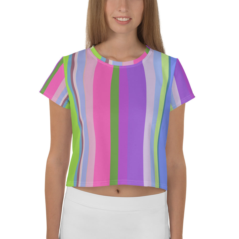 Pastel Dream Stripe Crop T-Shirt in soft hues for a summer vibe.