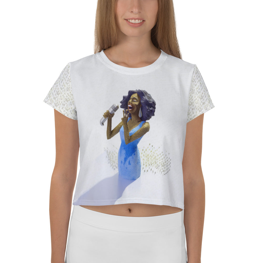 Classical Elegance Crop T-Shirt in a chic white design.