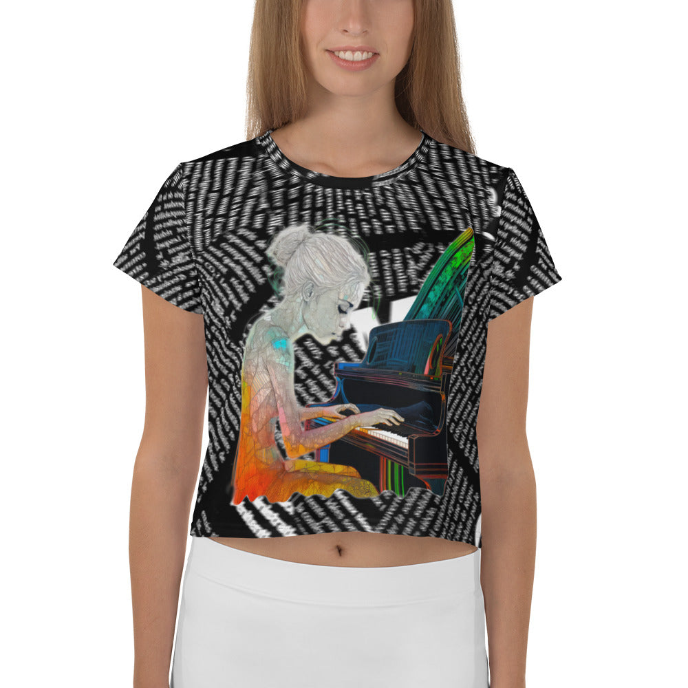 Abstract expressionism inspired crop t-shirt design.