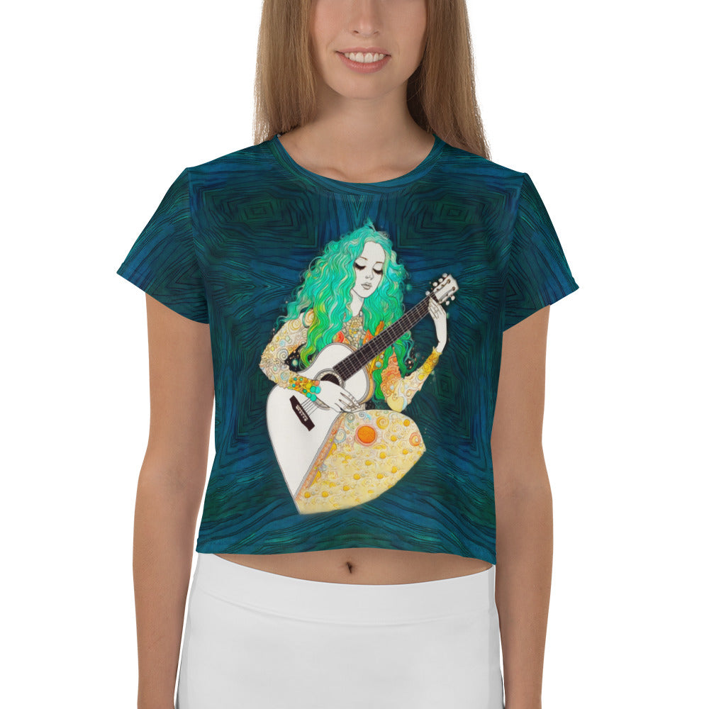 Celestial Pop Galaxy Crop T-Shirt with vibrant space design.