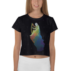 Front view of Rainbow Rose Crop Tee with floral design.