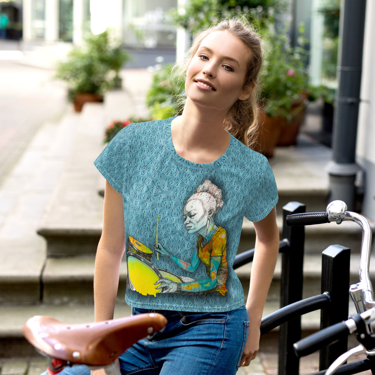 Wildflower Whimsy Women's Crop T-Shirt on a clothing mannequin.