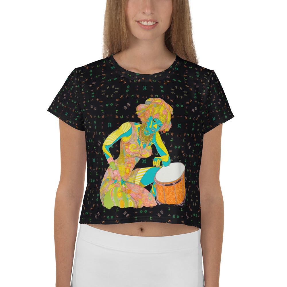 Dreamy Daisy Women's Crop T-Shirt on a clothing mannequin.