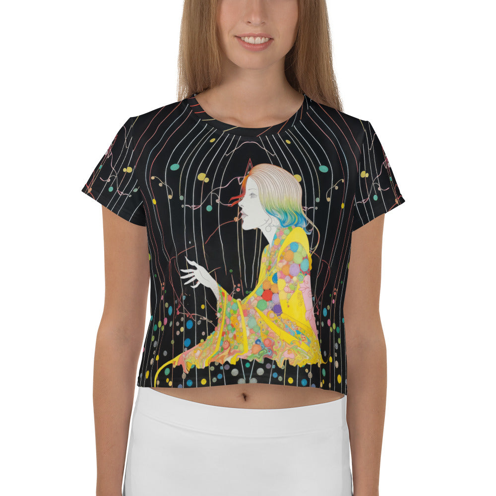 Flower Power Women's Crop T-Shirt on a clothing mannequin.