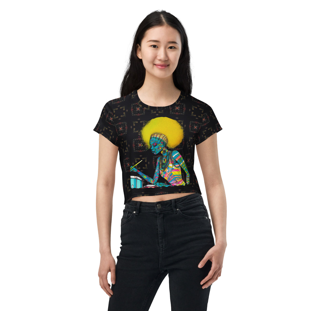 Blossom Breeze Women's Crop T-Shirt on a clothing mannequin.