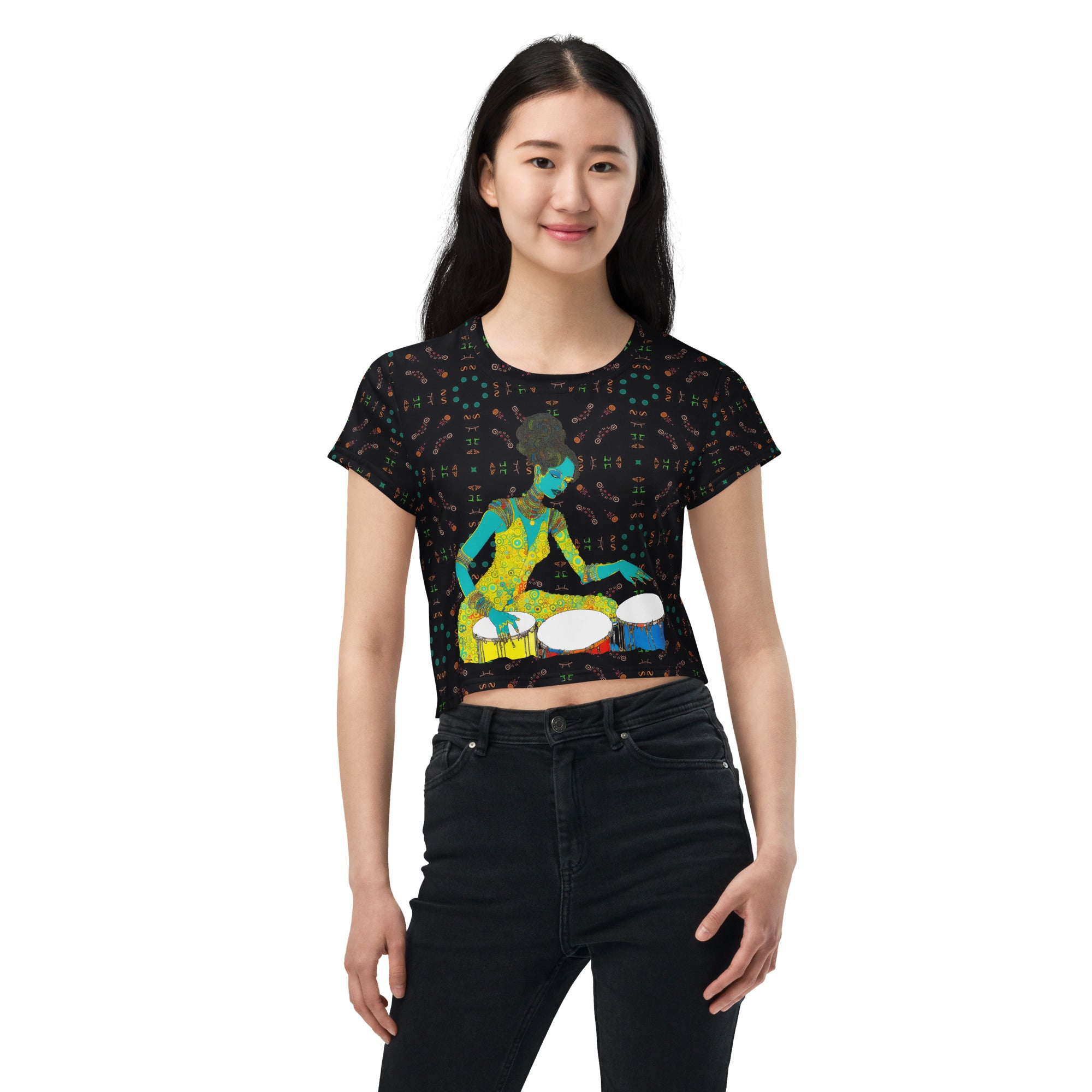 Flower's Power Women's Crop T-Shirt on a clothing mannequin.