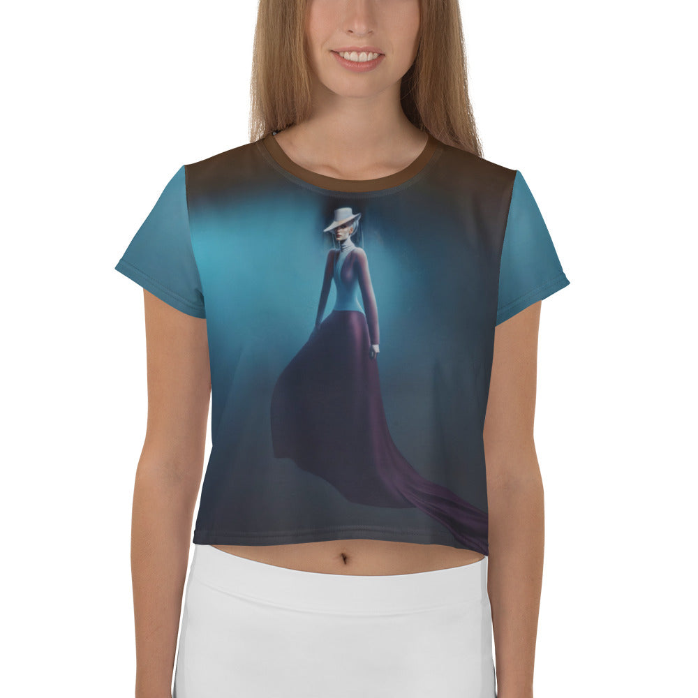 Mystical Mirage pattern on crop t-shirt.