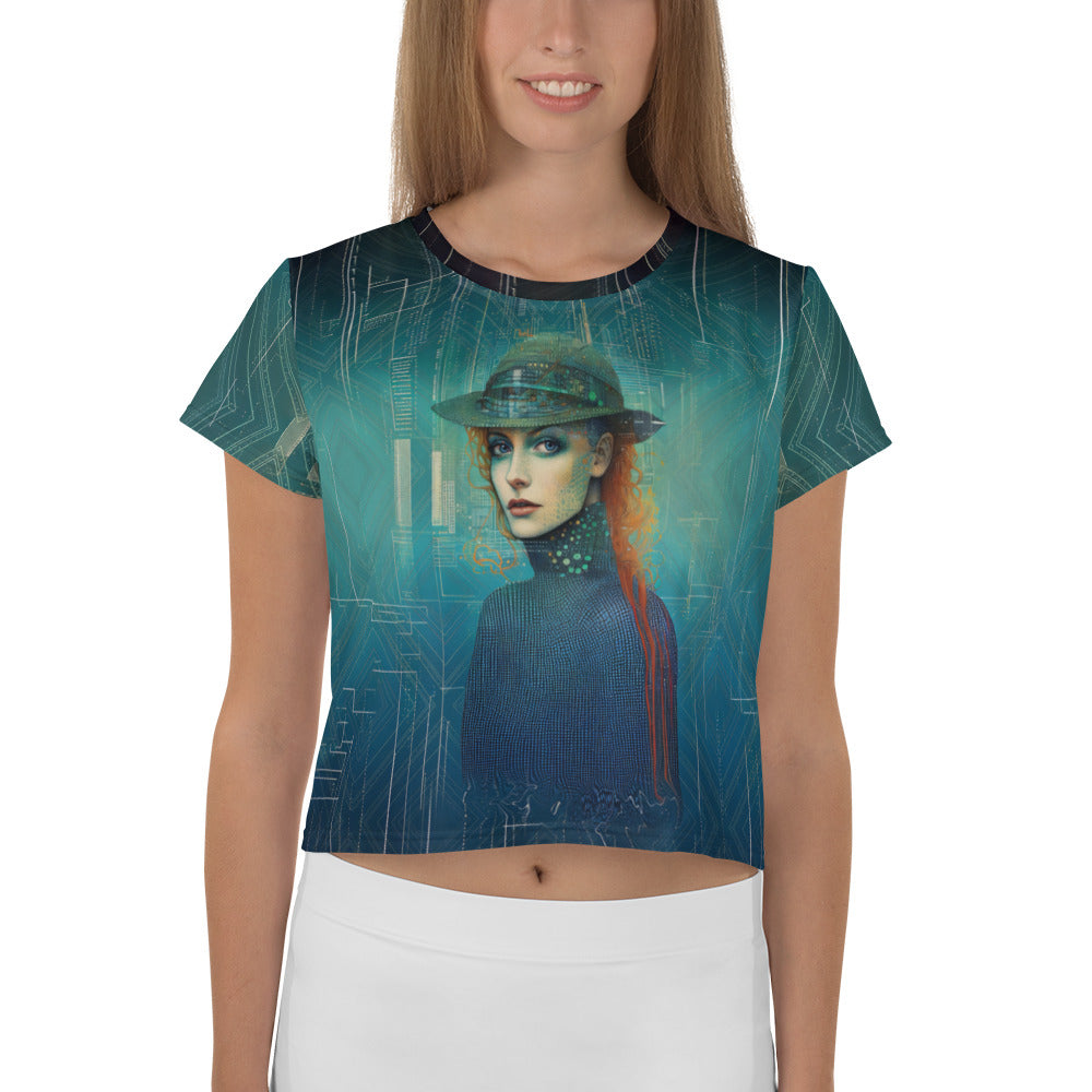 Oceanic Odyssey printed crop t-shirt on model