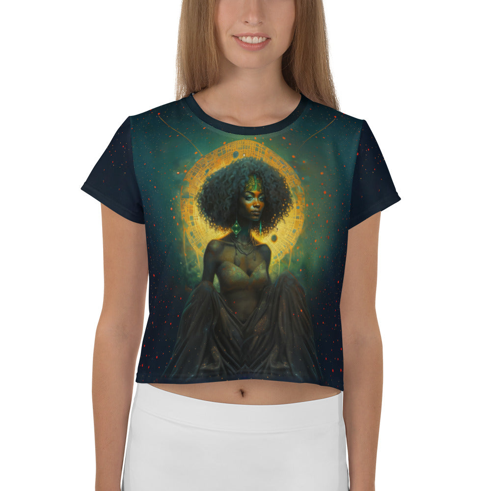 Aurora Borealis Crop T-Shirt showcasing vibrant Northern Lights design