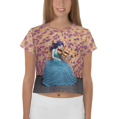 Women's Crop Tee with Fluttering Butterflies Design.