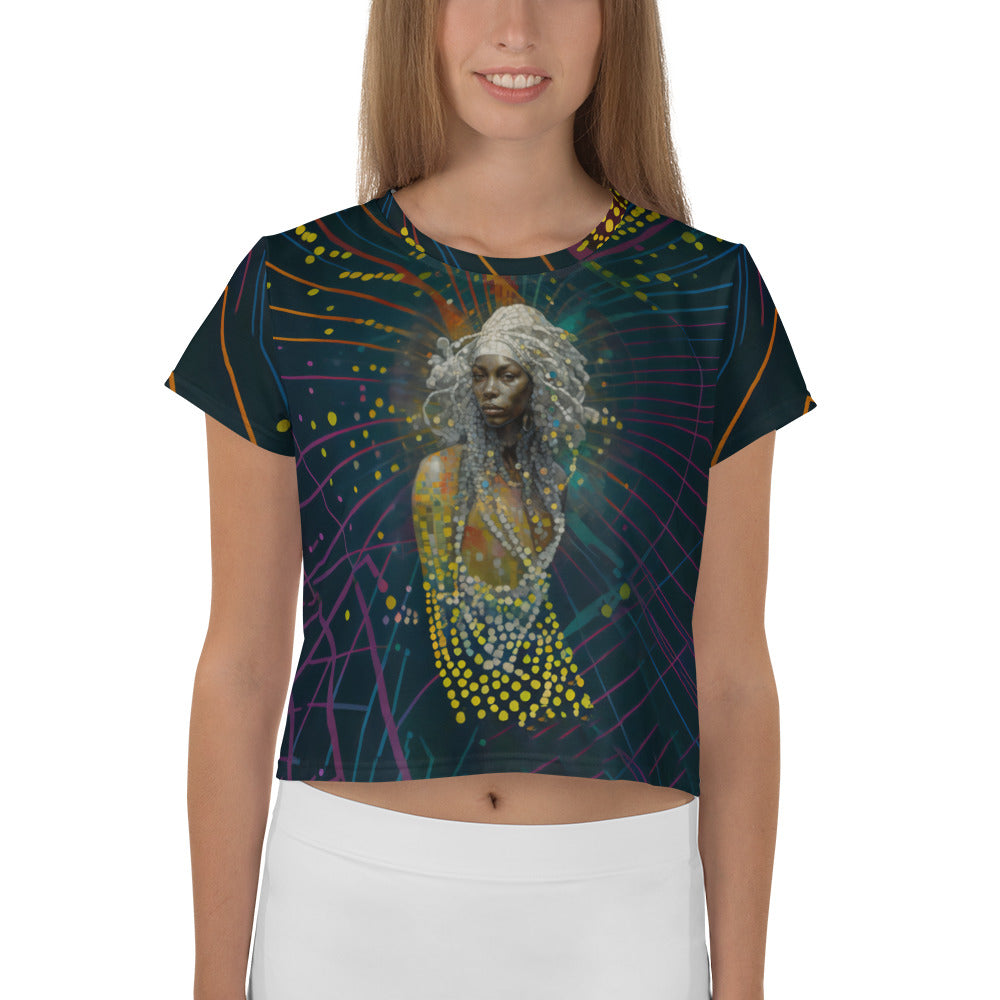 Celestial Chic Crop Tee front view on model