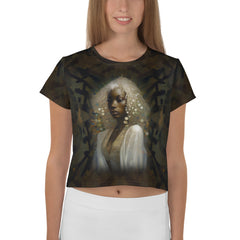 Tribal Temptation Crop Tee front view on model.