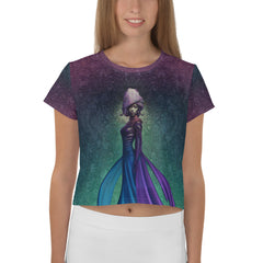 Cosmic Radiance All-Over Print Women's Crop T-Shirt front view.