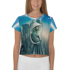 Urban Serenity All-Over Print Women's Crop T-Shirt front view.